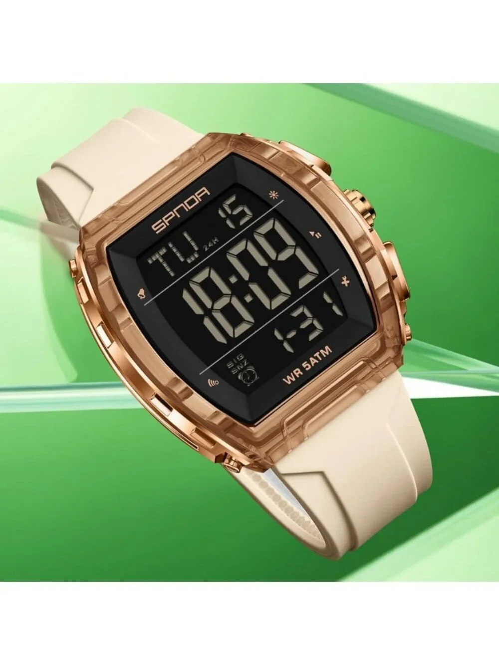Men's Beige Analog Quartz Tonneau Shape Dual Waterproof Digital Luxury Watch